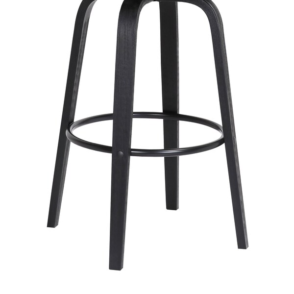 Armen Living Pico 30" Swivel Black Wood Bar Stool in Light Gray Fabric with Black Metal - LCPIBABLKLTGR30