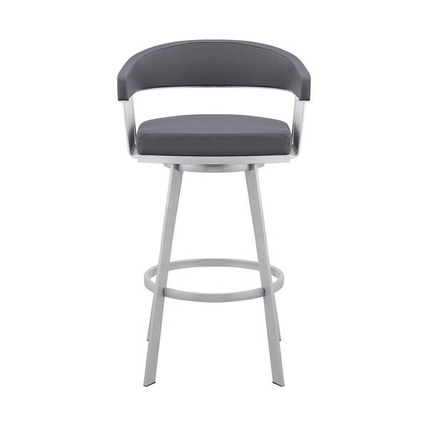 Armen Living Chelsea 25" Swivel Counter Stool with Silver Metal Finish and Slate Gray Faux Leather - LCCSBASLGR26