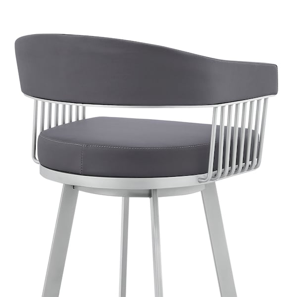 Armen Living Chelsea 25" Swivel Counter Stool with Silver Metal Finish and Slate Gray Faux Leather - LCCSBASLGR26