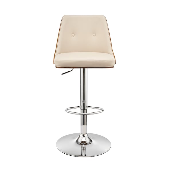 Armen Living Jacob Adjustable and Swivel Cream Faux Leather and Walnut Wood Bar Stool with Chrome Base - LCJBBAWACR