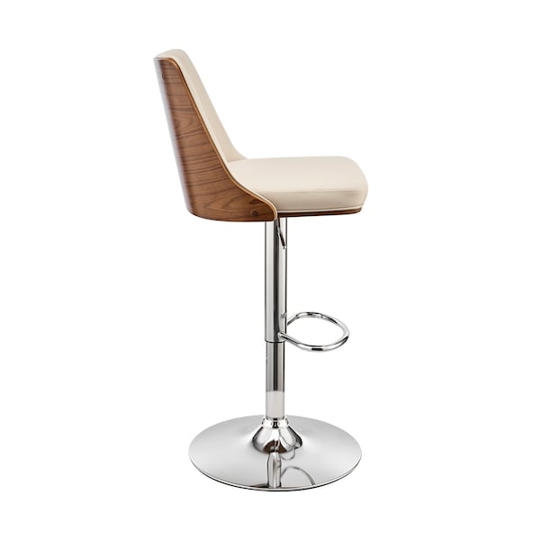 Armen Living Jacob Adjustable and Swivel Cream Faux Leather and Walnut Wood Bar Stool with Chrome Base - LCJBBAWACR