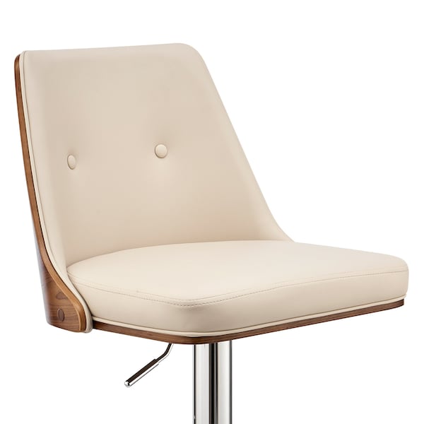 Armen Living Jacob Adjustable and Swivel Cream Faux Leather and Walnut Wood Bar Stool with Chrome Base - LCJBBAWACR