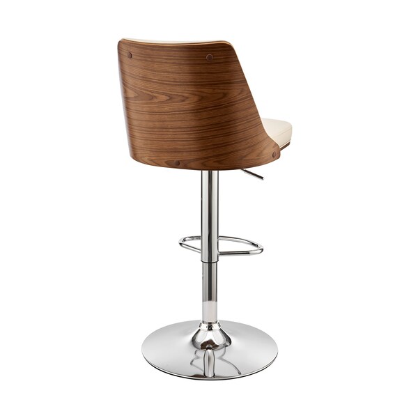 Armen Living Jacob Adjustable and Swivel Cream Faux Leather and Walnut Wood Bar Stool with Chrome Base - LCJBBAWACR