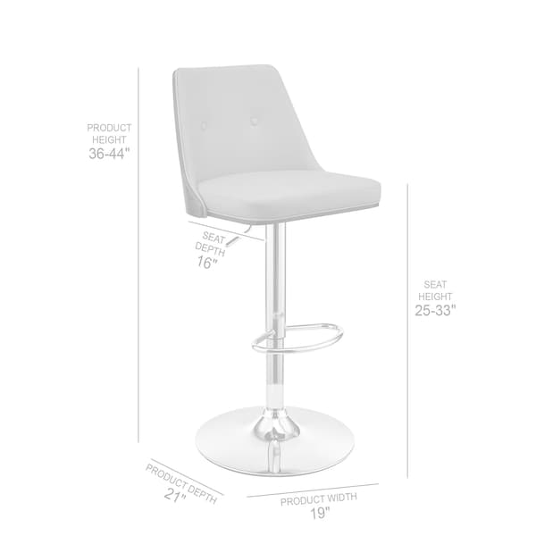 Armen Living Jacob Adjustable and Swivel Cream Faux Leather and Walnut Wood Bar Stool with Chrome Base - LCJBBAWACR