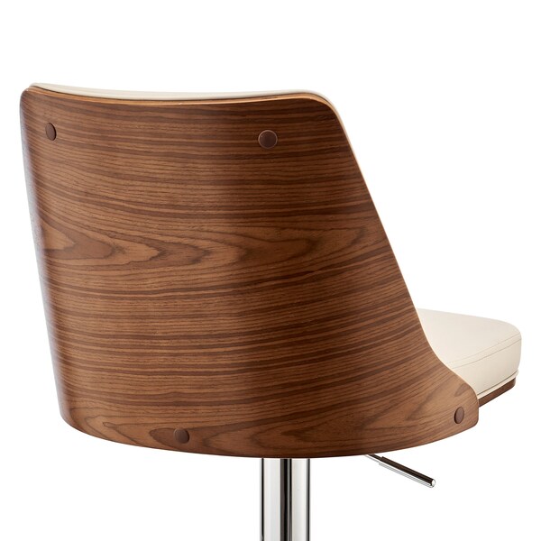 Armen Living Jacob Adjustable and Swivel Cream Faux Leather and Walnut Wood Bar Stool with Chrome Base - LCJBBAWACR