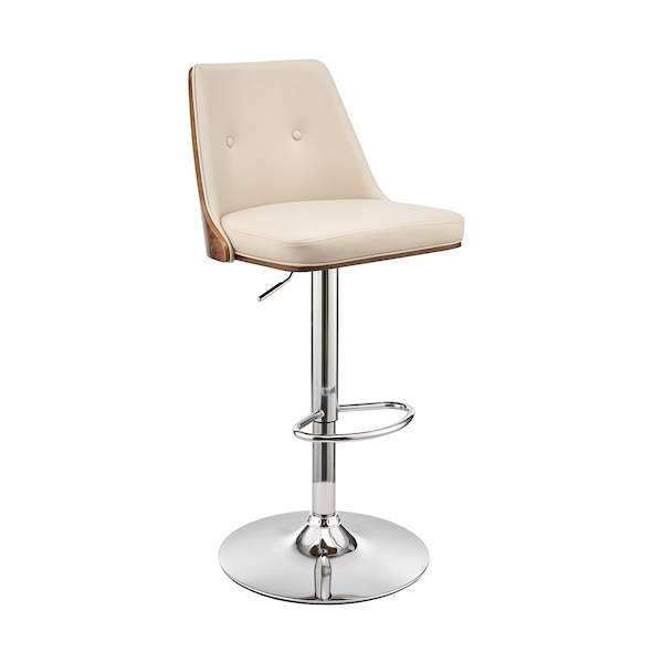Armen Living Jacob Adjustable and Swivel Cream Faux Leather and Walnut Wood Bar Stool with Chrome Base - LCJBBAWACR