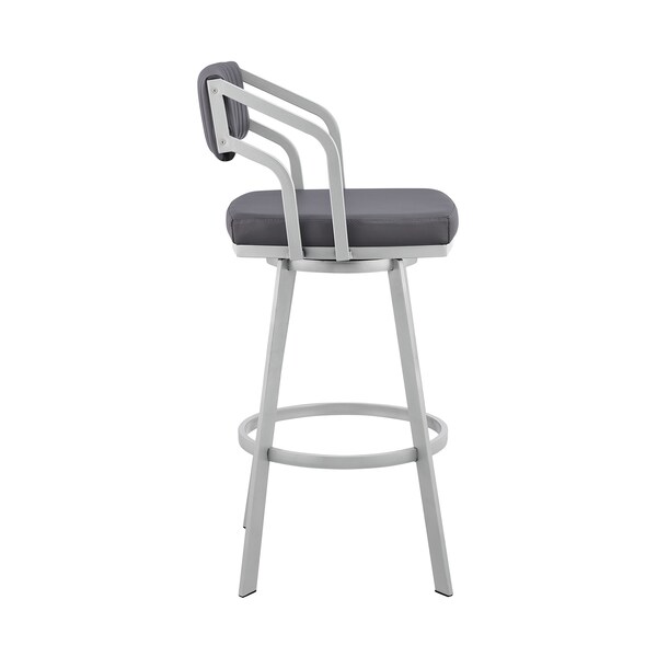 Armen Living Scranton 30" Swivel Slate Gray Faux Leather and Silver Metal Bar Stool - 795044878240
