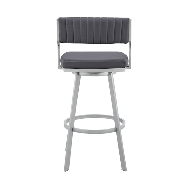 Armen Living Scranton 30" Swivel Slate Gray Faux Leather and Silver Metal Bar Stool - 795044878240