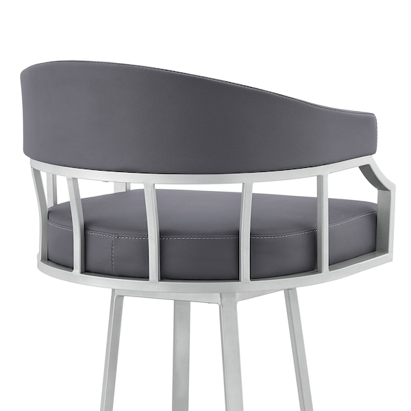 Armen Living Palmdale 30" Swivel Slate Gray Faux Leather and Silver Metal Bar Stool - 795044878189