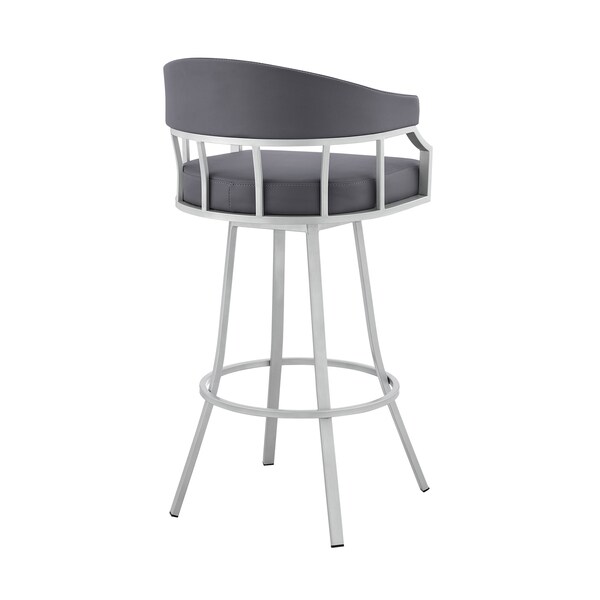 Armen Living Palmdale 30" Swivel Slate Gray Faux Leather and Silver Metal Bar Stool - 795044878189
