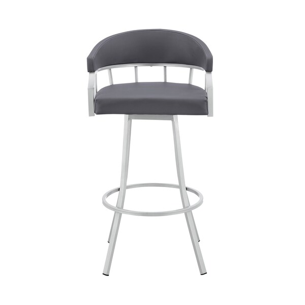 Armen Living Palmdale 30" Swivel Slate Gray Faux Leather and Silver Metal Bar Stool - 795044878189