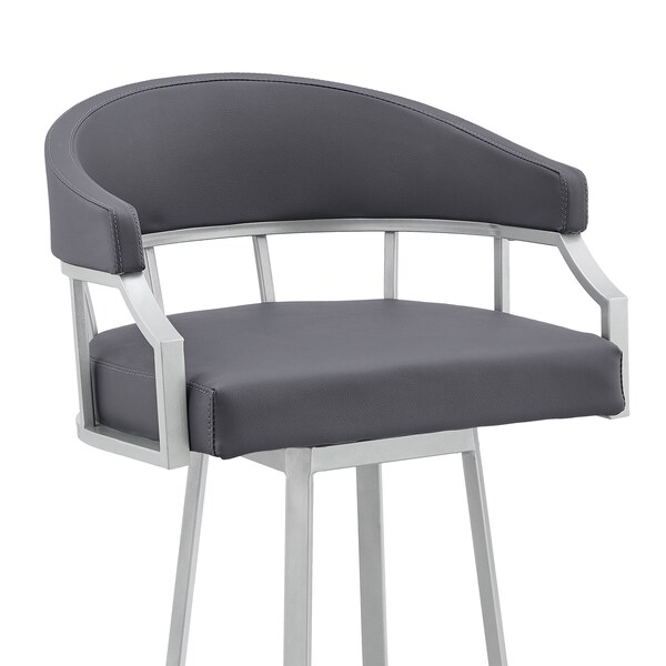 Armen Living Palmdale 30" Swivel Slate Gray Faux Leather and Silver Metal Bar Stool - 795044878189