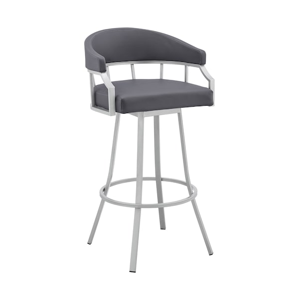 Armen Living Palmdale 30" Swivel Slate Gray Faux Leather and Silver Metal Bar Stool - 795044878189