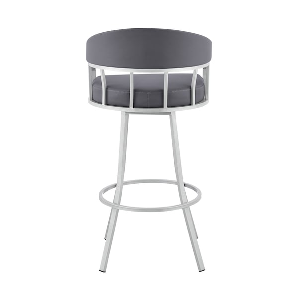 Armen Living Palmdale 30" Swivel Slate Gray Faux Leather and Silver Metal Bar Stool - 795044878189