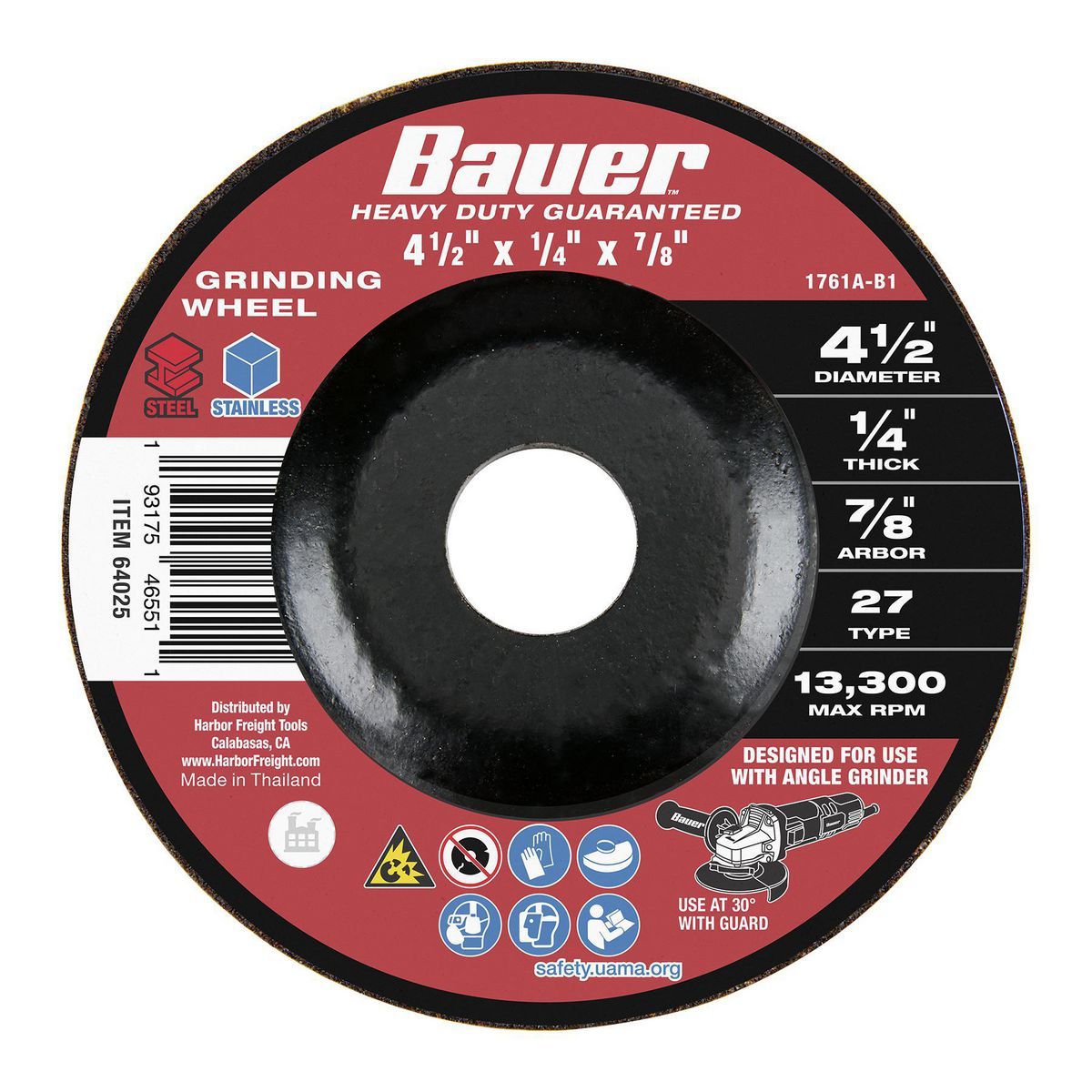 Rueda de esmerilado de metal Bauer de 4-1/2 pulgadas y 24 granos - 64025