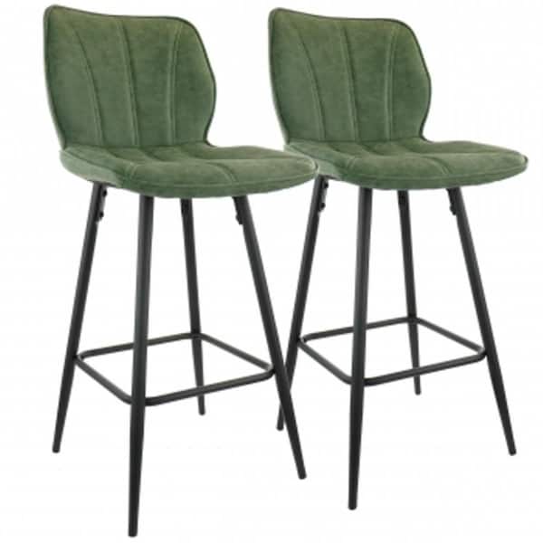 Elama Faux Leather Bar Chair, Green with Metal Legs - 2 Piece - ELM-799-37B-GRN