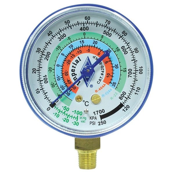 Imperial Gauge, 2-1/2 In Dia, Low Side, Blue, 250 psi - 424-CB
