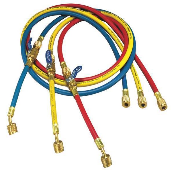 Yellow Jacket Manifold Hose Set, 72 In, Red, Yellow, Blue - 25986