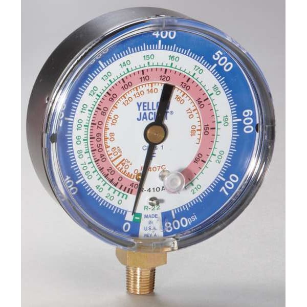 Yellow Jacket Gauge, 3 1/8In Dia, Low Side, Blue, 800 psi - 49134