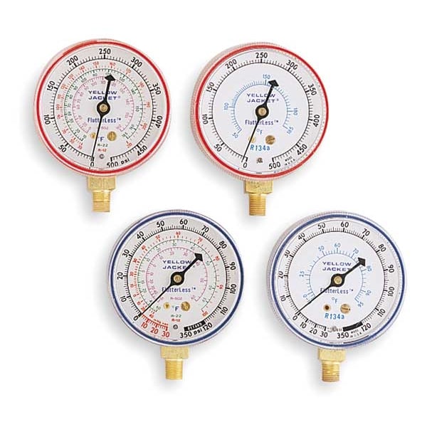 Yellow Jacket Gauge, 2-1/2 In Dia, Low Side, Blue, 120 psi - 49002