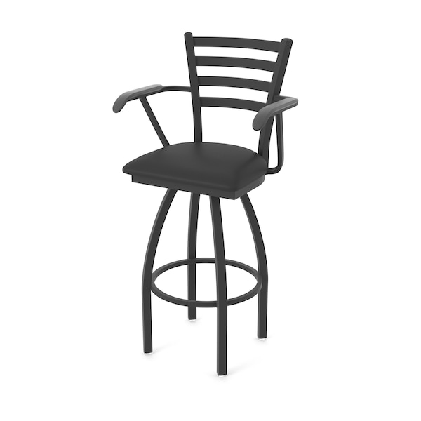 Holland Bar Stool Co Jackie with Arms 36 in. Swivel Bar Stool with Black Wrinkle Finish and Black Vinyl Seat - 415