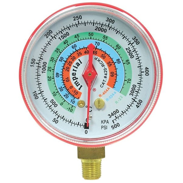 Imperial Gauge, 2-1/2 In Dia, High Side, Red, 500 psi - 424-CR