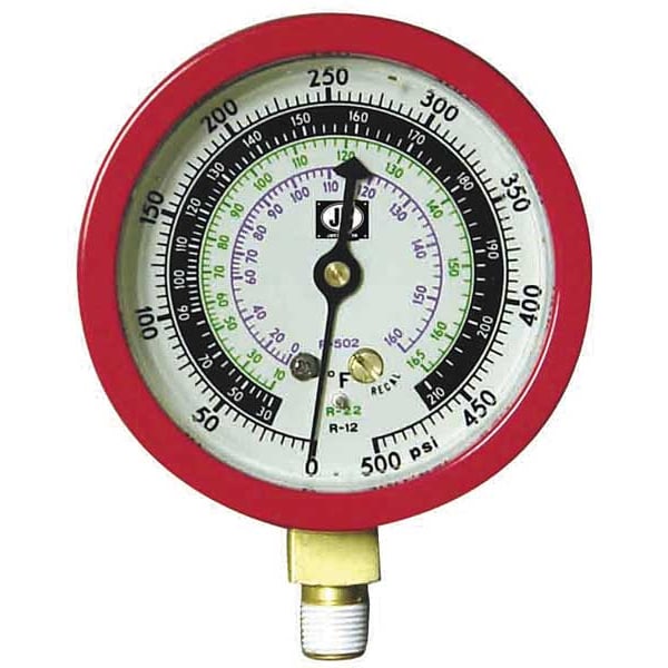 Jb Industries Gauge, 3-1/8 In Dia, High Side, Red, 500 psi - M2-875