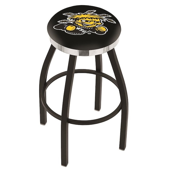 Holland Bar Stool Co 30" Blk Wrinkle Wichita State Swivel Bar Stool, Chrome Ring - L8B2C30WICHST