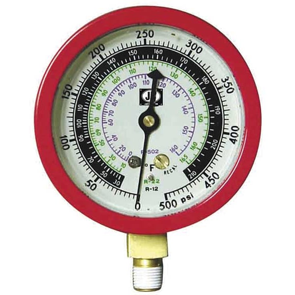 Jb Industries Gauge, 3-1/8 In Dia, High Side, Red, 800 psi - M2-895