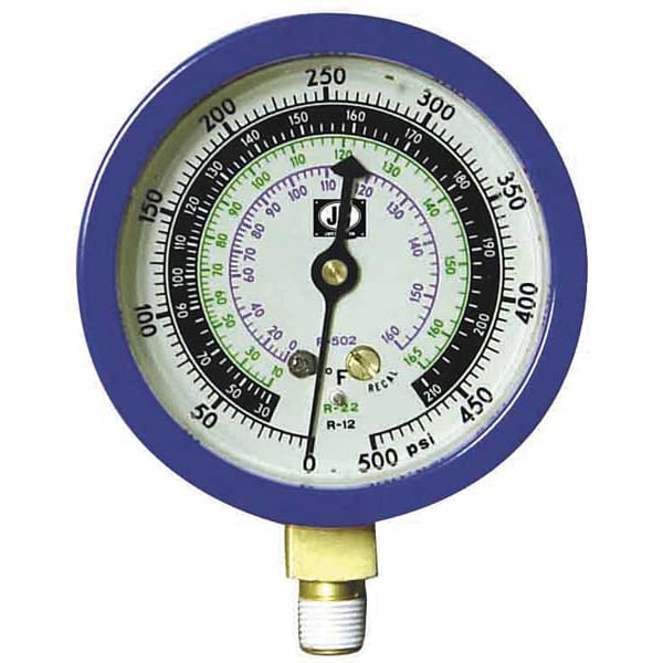 Jb Industries Gauge, 3-1/8 In Dia, Low Side, Blue, 500 psi - M2-890