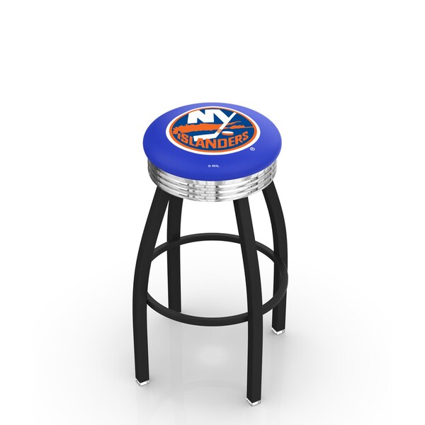 Holland Bar Stool Co 25" Blk Wrinkle New York Islanders Swivel Bar Stool, Chrome Ring - L8B3C25NYISLN