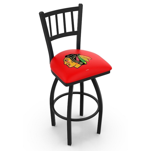Holland Bar Stool Co 25" Blk Wrinkle Chicago Blackhawks Swivel Bar Stool, Jailhouse Back - L01825CHIHWK-R