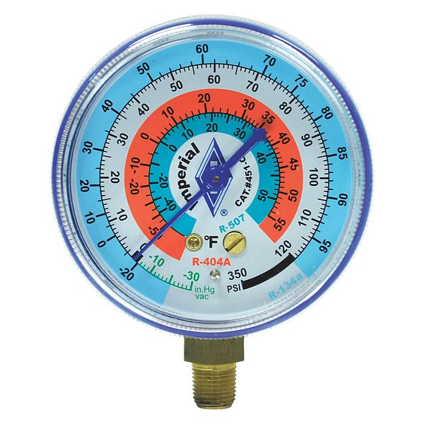 Imperial Gauge, 2-1/2 In Dia, Low Side, Blue, 350 psi - 451-CB