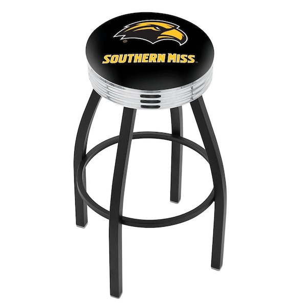Holland Bar Stool Co 30" Blk Wrinkle Southern Miss Swivel Bar Stool, Chrome Ring - L8B3C30SOUMIS