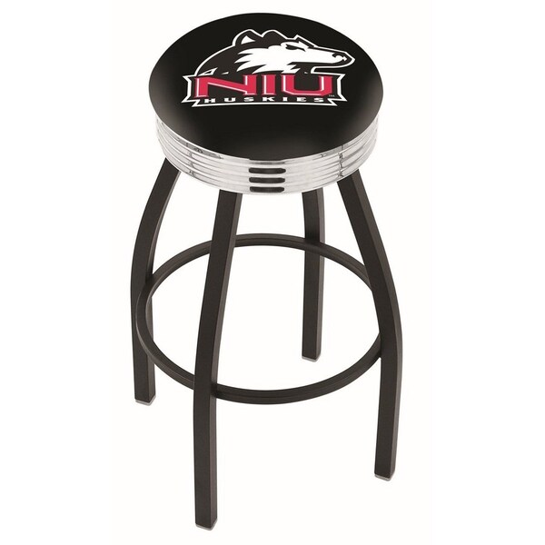 Holland Bar Stool Co 30" Blk Wrinkle Northern Illinois Swivel Bar Stool, Chrome Ring - L8B3C30NORILL