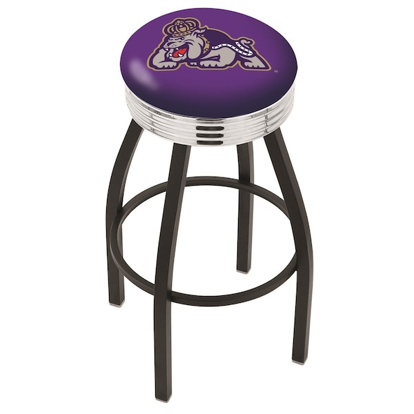 Holland Bar Stool Co 25" Blk Wrinkle James Madison Swivel Bar Stool, Chrome Ring - L8B3C25JMSMAD