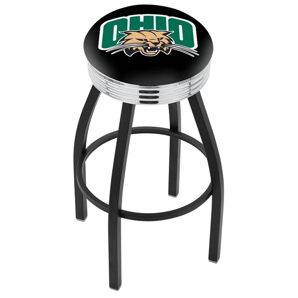 Holland Bar Stool Co 30" Blk Wrinkle Ohio University Swivel Bar Stool, Chrome Ring - L8B3C30UNIVOH