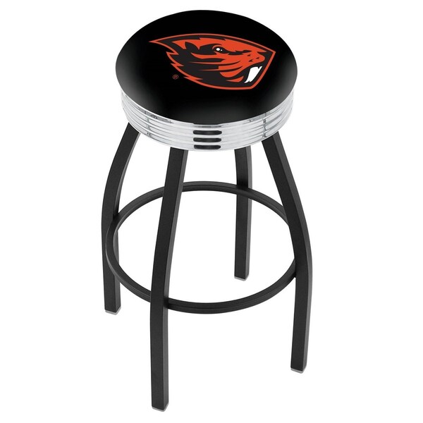 Holland Bar Stool Co 30" Blk Wrinkle Oregon State Swivel Bar Stool, Chrome Ring - L8B3C30OREGST