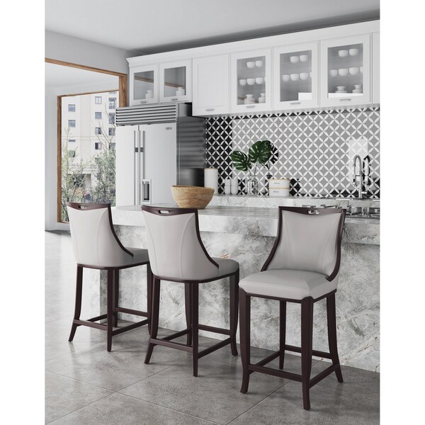 Manhattan Comfort Emperor Faux Leather Barstool in Light Grey- Set of 3 - 3-BS008-LG