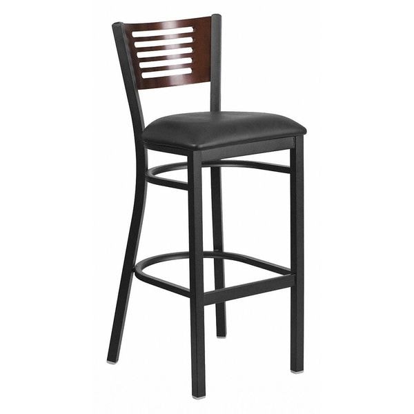 Flash Furniture Slat Stool, Blk/Walnut, Black Vinyl Seat - XU-DG-6H1B-WAL-BAR-BLKV-GG