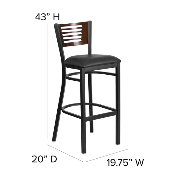 Flash Furniture Slat Stool, Blk/Walnut, Black Vinyl Seat - XU-DG-6H1B-WAL-BAR-BLKV-GG
