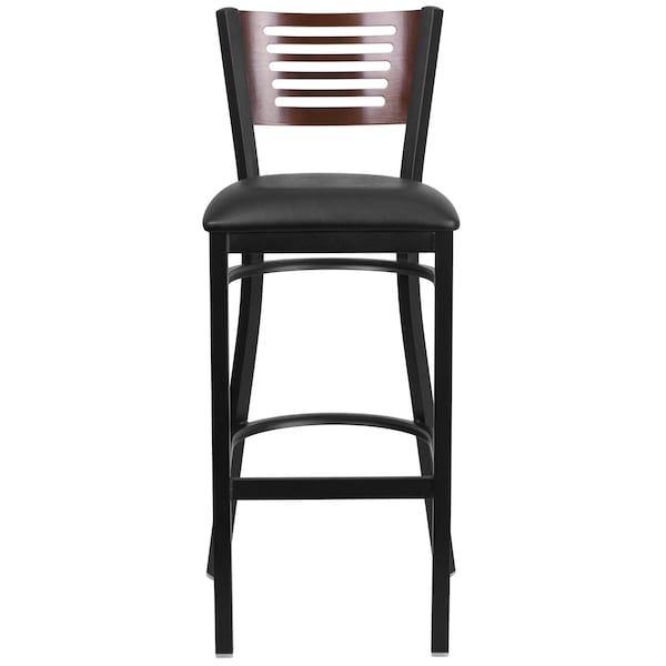 Flash Furniture Slat Stool, Blk/Walnut, Black Vinyl Seat - XU-DG-6H1B-WAL-BAR-BLKV-GG