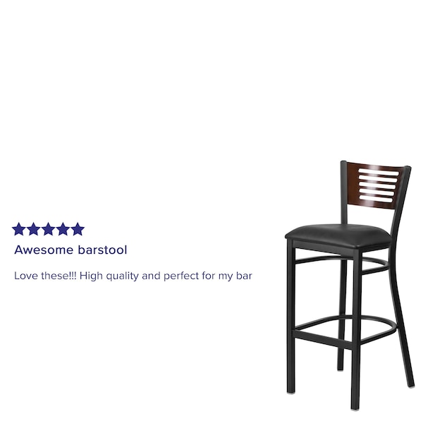 Flash Furniture Slat Stool, Blk/Walnut, Black Vinyl Seat - XU-DG-6H1B-WAL-BAR-BLKV-GG
