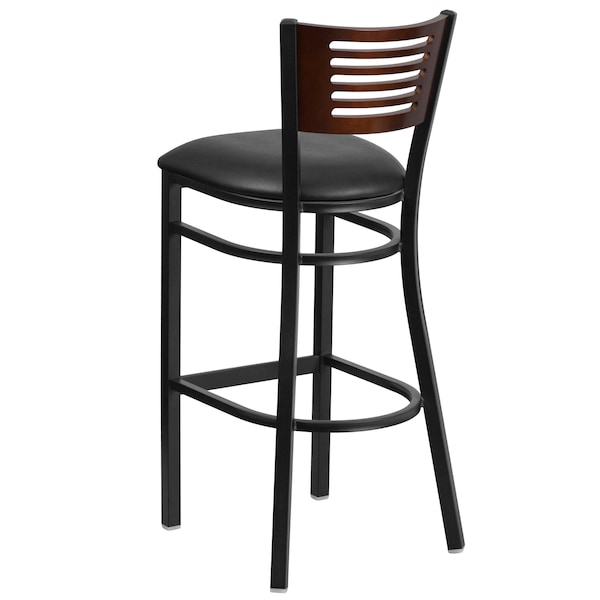 Flash Furniture Slat Stool, Blk/Walnut, Black Vinyl Seat - XU-DG-6H1B-WAL-BAR-BLKV-GG
