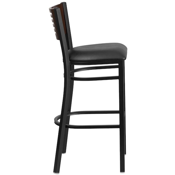 Flash Furniture Slat Stool, Blk/Walnut, Black Vinyl Seat - XU-DG-6H1B-WAL-BAR-BLKV-GG