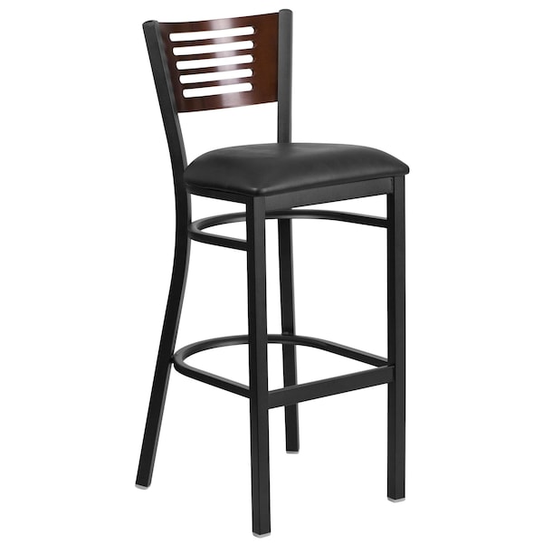 Flash Furniture Slat Stool, Blk/Walnut, Black Vinyl Seat - XU-DG-6H1B-WAL-BAR-BLKV-GG