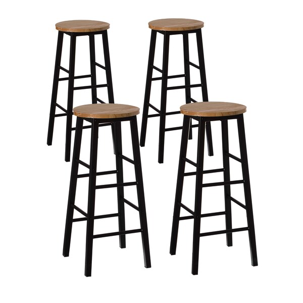 Vintiquewise Set of 4 28 Wooden High Rustic Round Bar Stool with Footrest for Indoor and Outdoor - QI004466.4