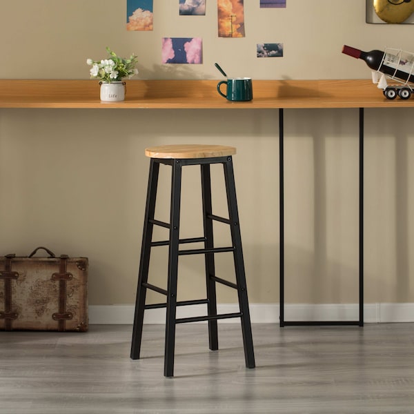 Vintiquewise Set of 4 28 Wooden High Rustic Round Bar Stool with Footrest for Indoor and Outdoor - QI004466.4