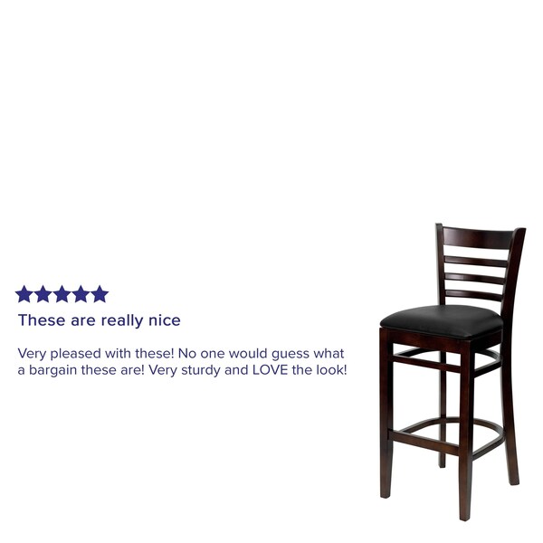 Flash Furniture Wood Barstool, Walnut, Ladder Bck, Blk Vny, Seat Height Range: 31" - XU-DGW0005BARLAD-WAL-BLKV-GG