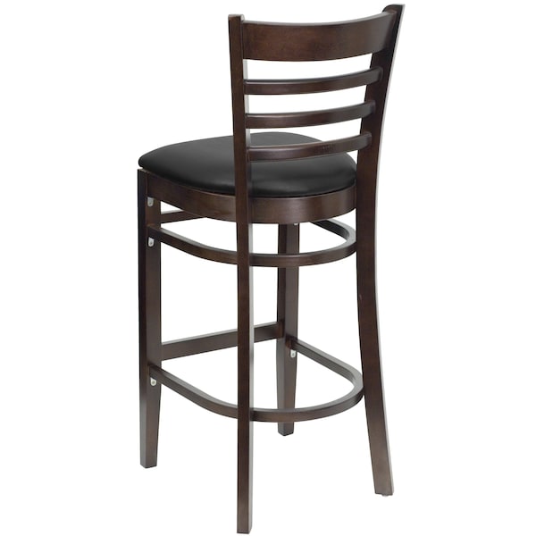 Flash Furniture Wood Barstool, Walnut, Ladder Bck, Blk Vny, Seat Height Range: 31" - XU-DGW0005BARLAD-WAL-BLKV-GG